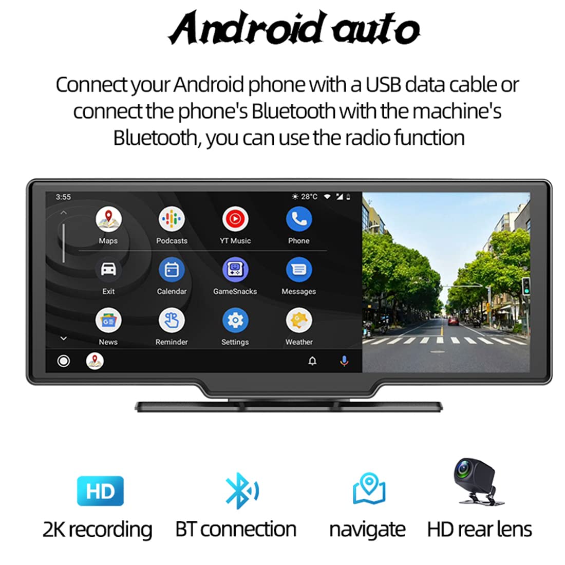 スマートスクリーン ワイヤレス10インチCarPlay/Android Auto Amazon | ワイヤレスCarplayカーモニター、10インチフルHDタッチ